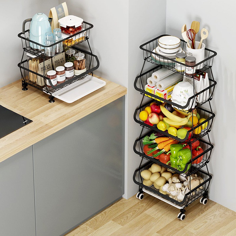 Kệ rau củ đa năng nhiều tầng có bánh xe tiện lợi nhà bếp, giá đựng rau củ, hoa quả, trái cây, xoong nồi,gia vị tiện dụng | BigBuy360 - bigbuy360.vn