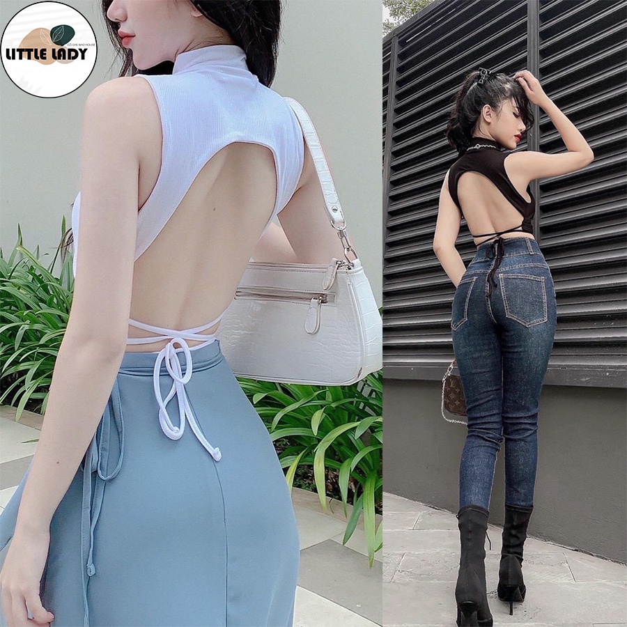 Áo Hở Lưng Cột Dây Sau Lưng Cổ Cao Sát Nách Chất Thun Borib 2 Chiều Freesize "HỞ LƯNG CỔ CAO CỘT DÂY"