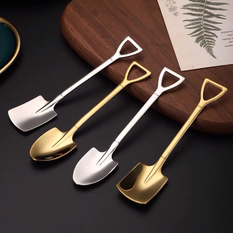 Thìa Xẻng Inox mạ vàng muỗng decor ăn hoa quả kem đồ khai vị bằng thép không gỉ cao cấp thiết kế sang trọng MinHome