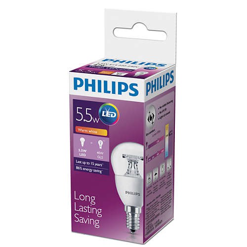 Bộ 2 Bóng đèn Philips LED Nến 5.5W 2700K E14 230V P45 - Ánh sáng vàng