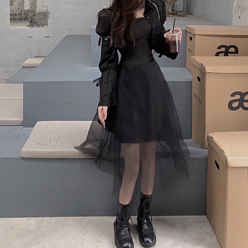 ULZZANG Set váy hai dây đen ulzzang CÁ TÍNH hot TIKTOK 2021