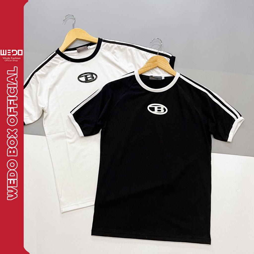 Áo Thun Nam Cổ Tròn Tay Ngắn Chất Cotton Phối Sọc Vai Logo Chữ B Sang Trọng Lịch Sự - ATCT 357 LOGO CHU B SOC VAI