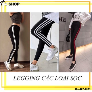 Quần legging sọc - quần thun nữ 2 sọc -3 sọc màu trắng đỏ co giãn tốt