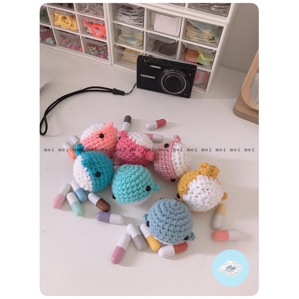 MÓC KHOÁ CÁ VOI WHALE XINH XẮN- Móc khoá cá heo bằng len móc cute màu sắc cho bạn lựa chọn Dolphin keychain