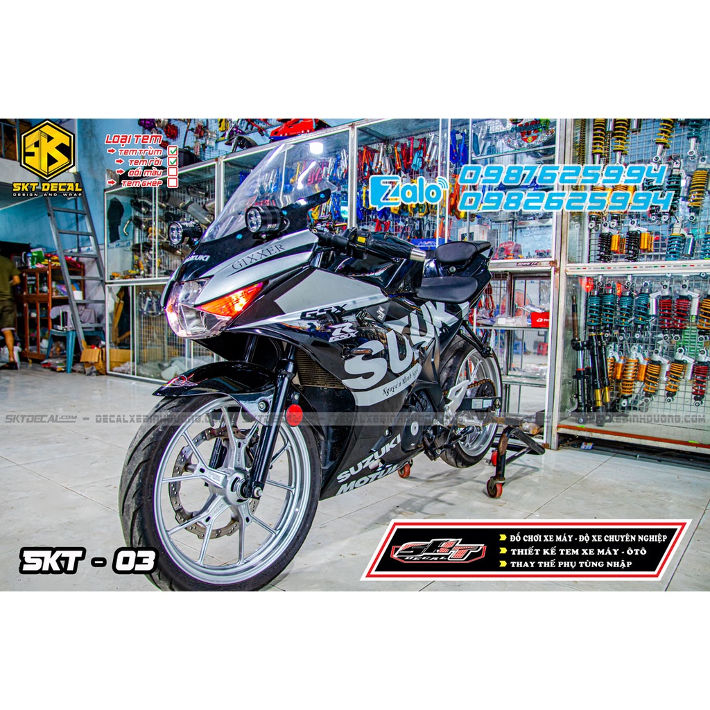 Tem trùm gsx đen bạc chất liệu decal mccal