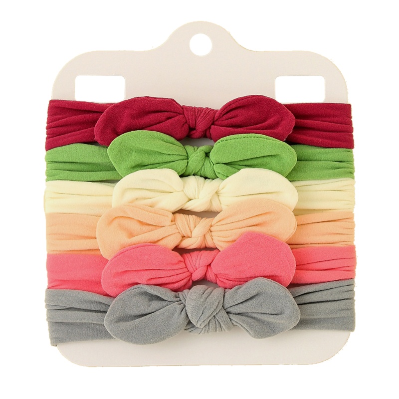 Set 6 Băng Đô Nơ Bằng Nylon Mềm Co Giãn Màu Trơn Dành Cho Bé Gái