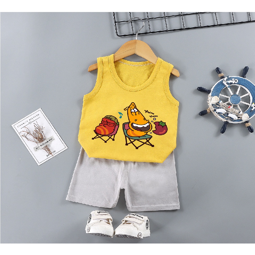 Bộ Ba Lỗ Bé Trai YUM YUM, Áo Ba Lỗ Quần Cộc Bé Trai Bé Gái, Đồ Bộ Mùa Hè Trẻ Em 0 1 2 3 4 5 Tuổi (8-20kg)
