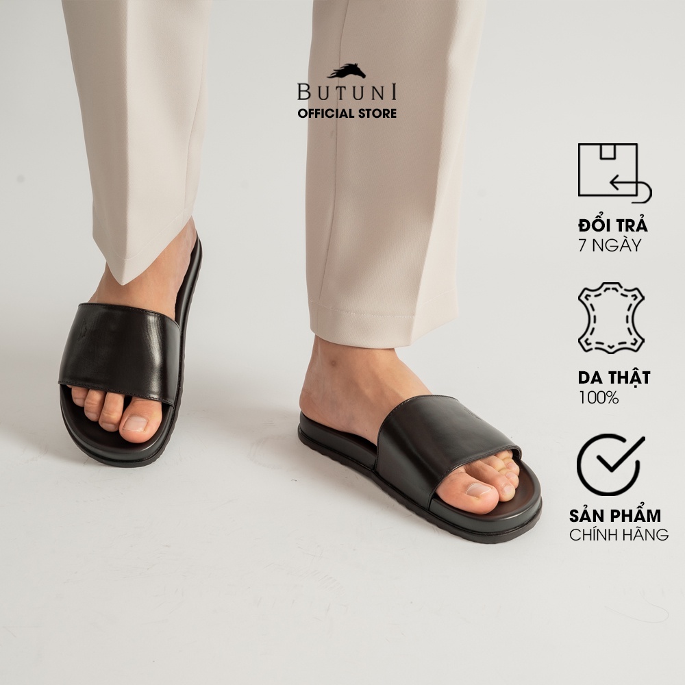 Dép quai ngang da thật Butuni Single Slippers - Đen