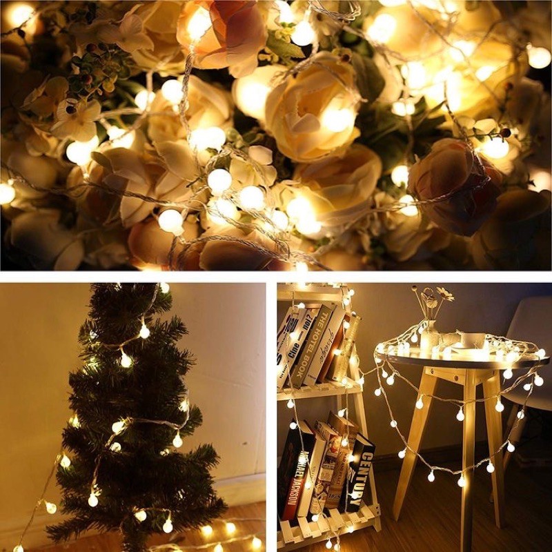 Đèn Led Trang Trí Dây Cherry Ball Treo Ngoài Trời Màu Sáng Ấm 6m cắm điện