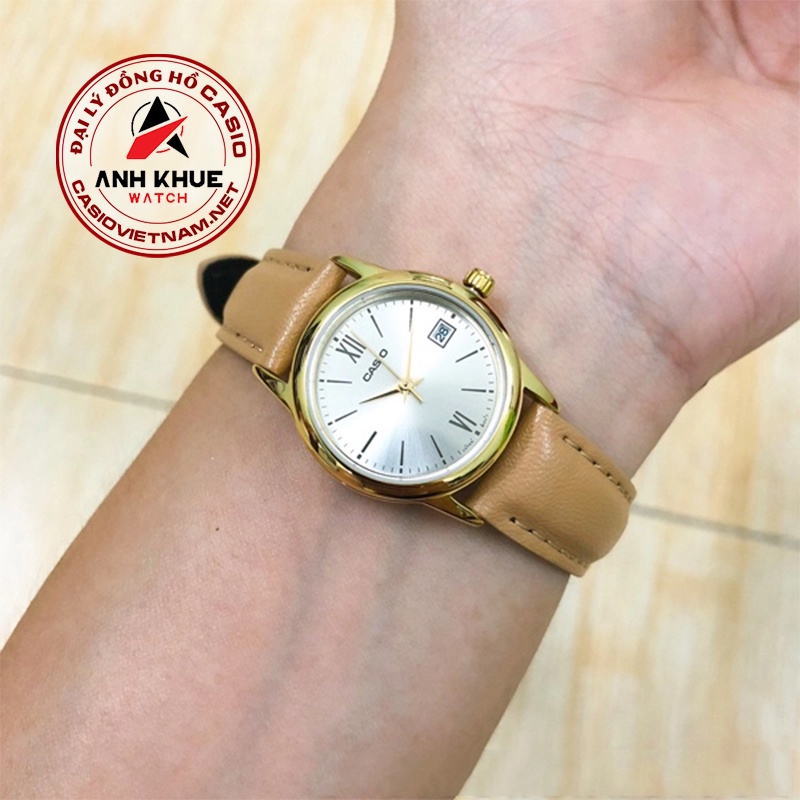 Đồng Hồ Casio Nữ LTP-V002GL-7B3 | Dây Da Màu Nâu | Viền Mạ Vàng | Chống Nước