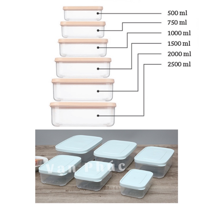 Bộ 6 hộp nhựa inochi, chịu nhiệt độ trong lò vi sóng, hạn chế rò rỉ, kháng khuẩn khử mùi