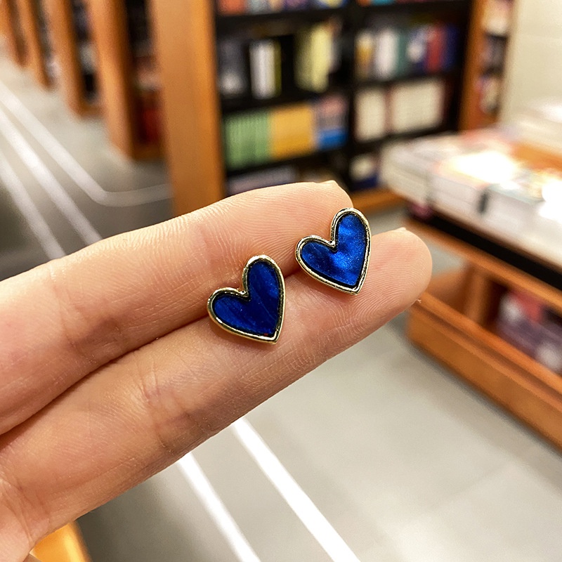 Bông Tai Hình Trái Tim Màu Xanh Dương Dễ Thương Cho Nữ