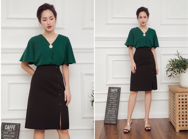 Chân váy chữ A phối cúc xẻ trước | BigBuy360 - bigbuy360.vn