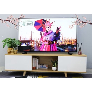 Kệ tivi để sàn 2 cánh lật màu vân sồi - trắng, thương hiệu TADA (TD24)
