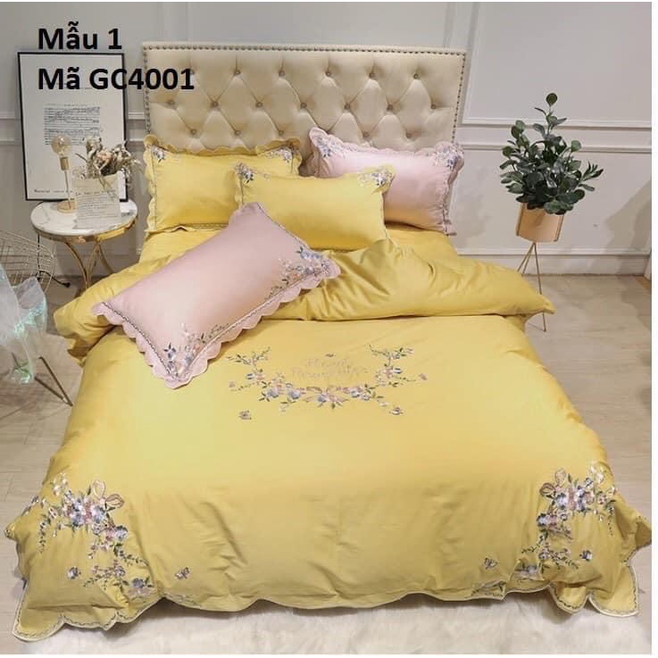 GC4001 -Bộ ga gối chất cotton lụa thêu cao cấp 4CT hàng nhập