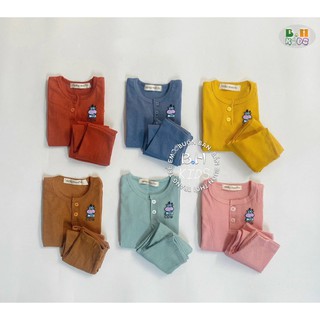Bộ tăm gân dài tay Minky Mom cúc cổ, hình thêu bò cho bé trai bé gái
