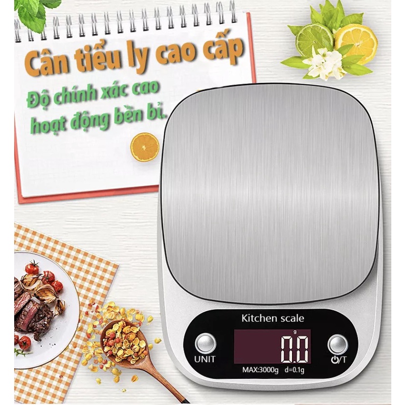 Cân Nhà Bếp Kitchen Scale 3kg/0.1g - 10kg/1g. Cân Tiểu Ly Gia Vị. Màn Hình LCD Độ Chính Xác Cao Hoạt Động Ổn Định