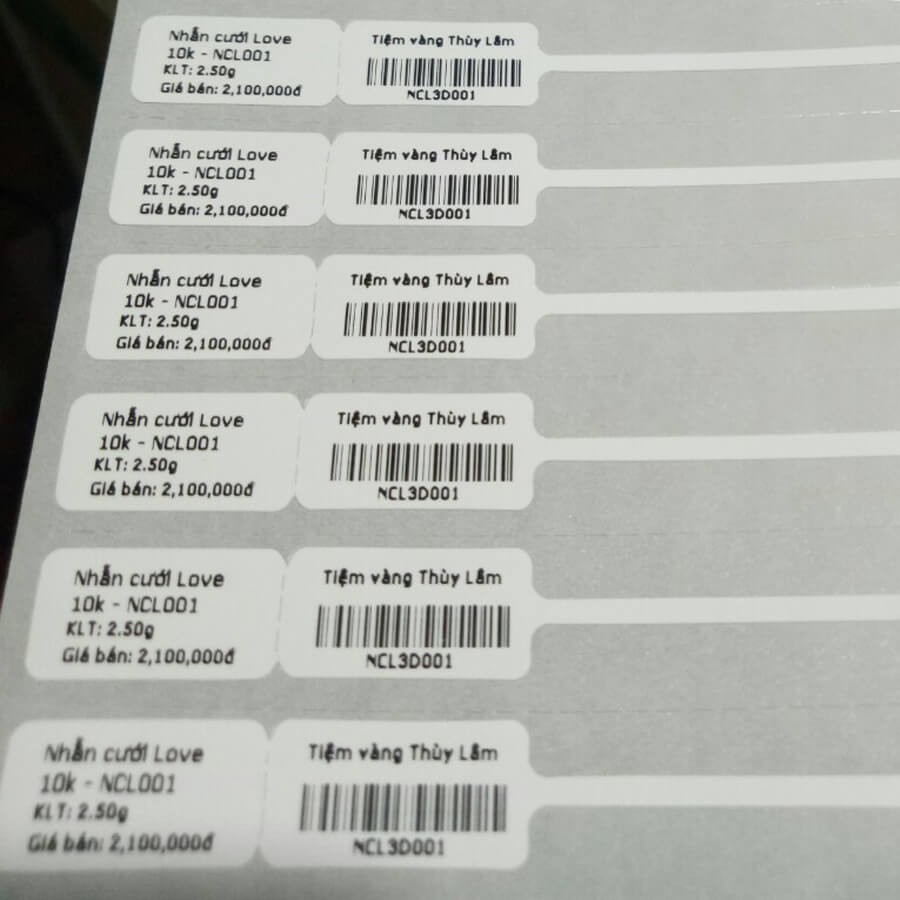 Tem trang sức, Decal PVC dán lên nhẫn, tem vàng bạc cho tiệm vàng- kích thước 40x11mm