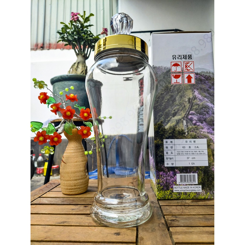 Bình thủy tinh Ngâm rượu 2,4L HÀN QUỐC YongCheon Bầu (Nắp có núm) No63. Hàng cao cấp - Phóng to sâm - Bảo vệ sức khỏe. | BigBuy360 - bigbuy360.vn
