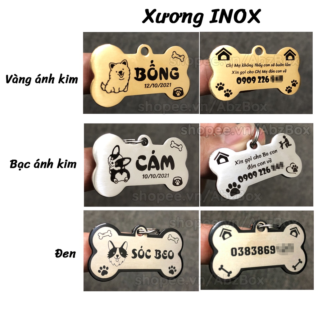 Thẻ tên cho Chó Mèo - Bảng tên cho thú cưng inox  Abz Box