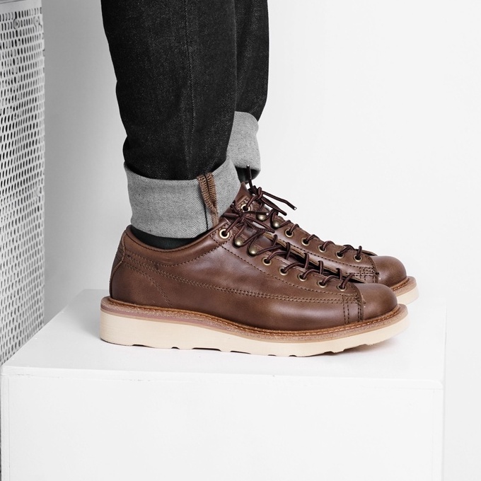 Giày da nam màu nâu Monkey, giày da bò thật cổ thấp đế bánh mình TONKIN