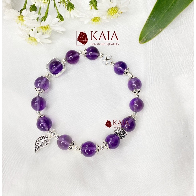 Vòng tay phong thuỷ Amethyst Lavender cỏ bốn lá may mắn bạc 925 - KAIA