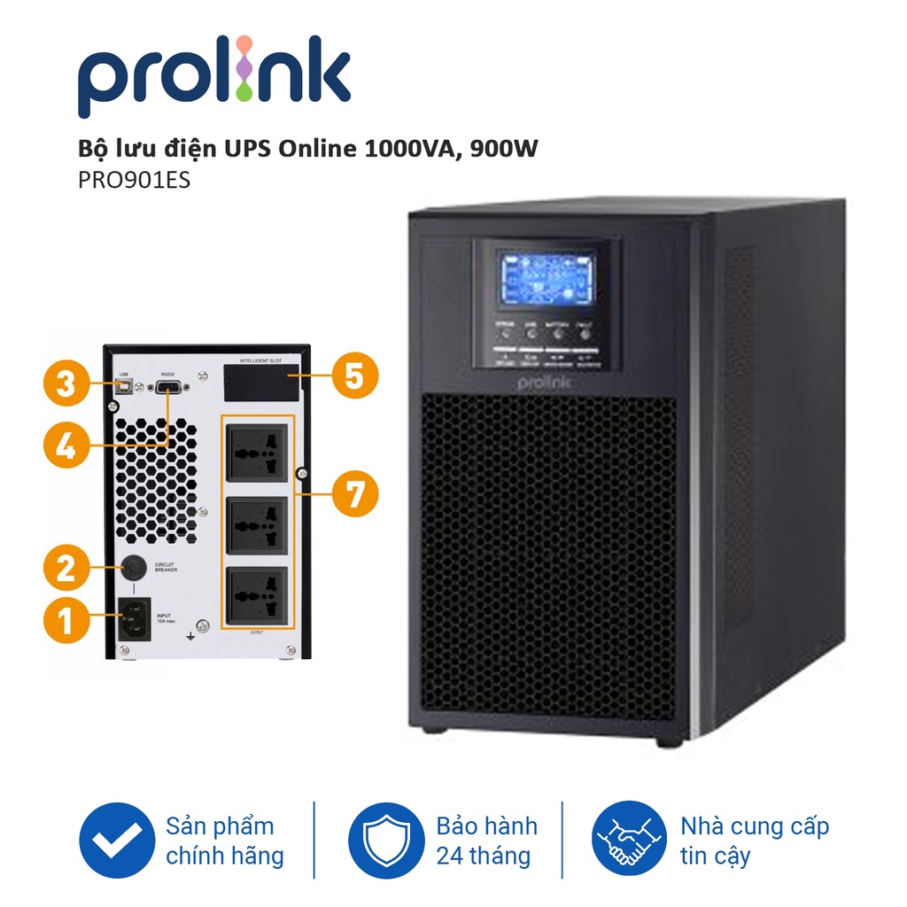 Bộ lưu điện UPS PROLINK Online PRO901-ES (1000VA/900W) bảo vệ tối đa các phụ tải quan trọng trong ứng dụng công nghệ