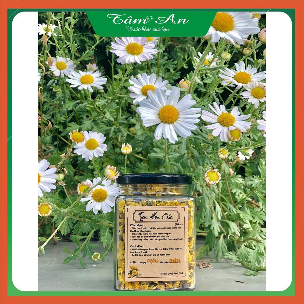 Trà hoa cúc hữu cơ - Hũ 50gr  ( Trà Ong Vàng) -Hoa cúc trồng làm trà, trên đất sạch, tưới nước sạch