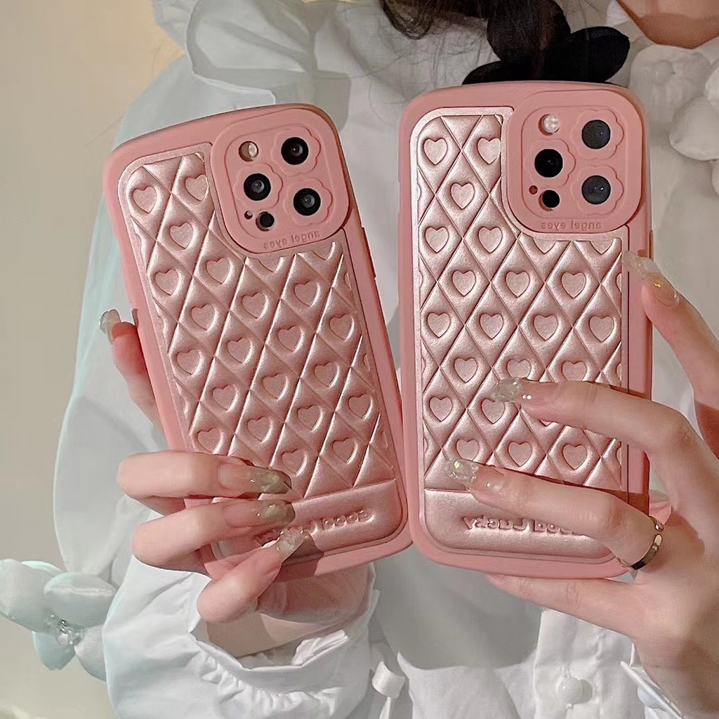 Ốp Điện Thoại Hình Trái Tim Vân Kim Cương Màu Hồng Chống Rơi Cho iphone 7 8 plus 11 pro 11 promax 12 promax
