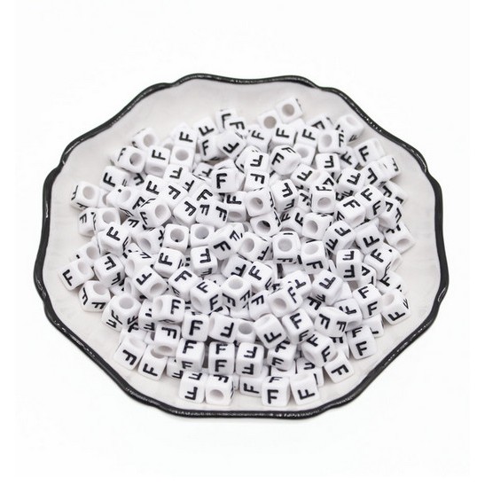Set 100 Hạt Xỏ Lỗ Hình Chữ Cái / Chữ Số 6X6mm Dùng Để Làm Đồ Trang Sức Thủ Công