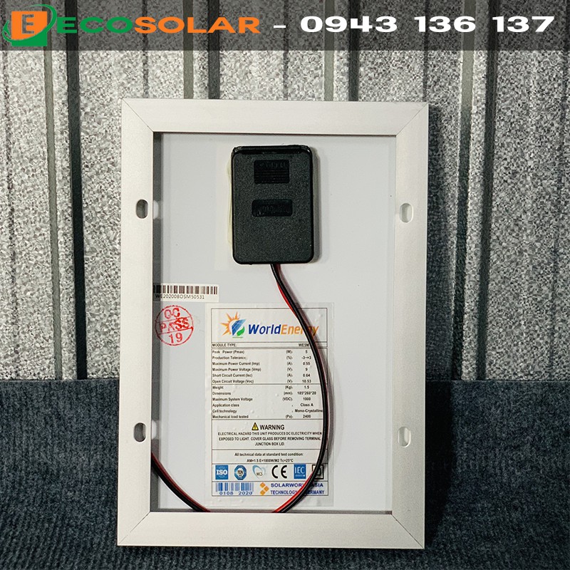 Pin năng lượng mặt trời mono 5W-9V WorldEnergy -