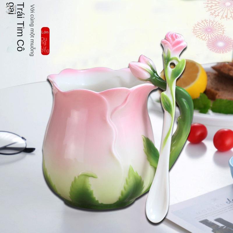 （Cái cốc）■Cô gái Trái tim Cốc Sáng tạo Châu Âu Xương Trung Quốc Tách cà phê Nhỏ sang trọng Dễ thương Màu hồng Hoa Trà Bữ