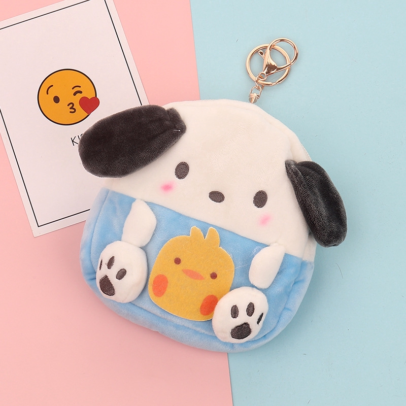 Japanese Cartoon Pom Pom Purin Stuffed Coin Purse with Hook Popular Melody Cinnamoroll Dog Kuromi Paladog