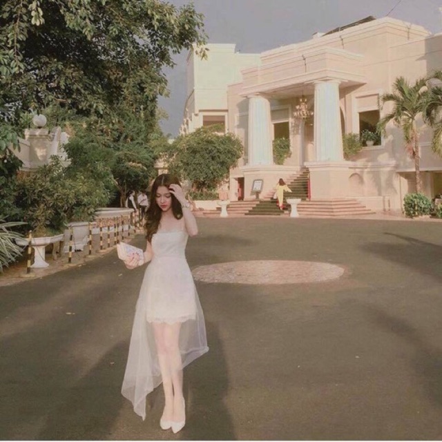 Đầm Ren, Đầm Dự Tiệc Trắng Tiểu Thư, Đầm Ôm Body Phối Lưới Kèm Mút Ngực, Đầm 2 Dây Trong Suốt