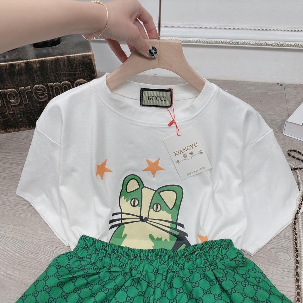 [ 𝐅𝐑𝐄𝐄 𝐒𝐇𝐈𝐏 ] BỘ ÁO THUN MÈO XANH QUẦN ĐŨI CHỮ ĐỒ BỘ NGẮN TAY