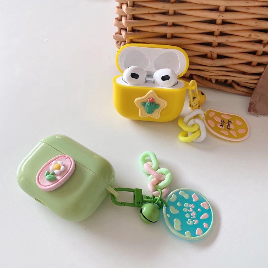 Vỏ Bảo Vệ Hộp Sạc Tai Nghe airpods 1 2 pro Bằng tpu Mềm Hình Hoa Phối Dây Xích Màu Xanh Lá