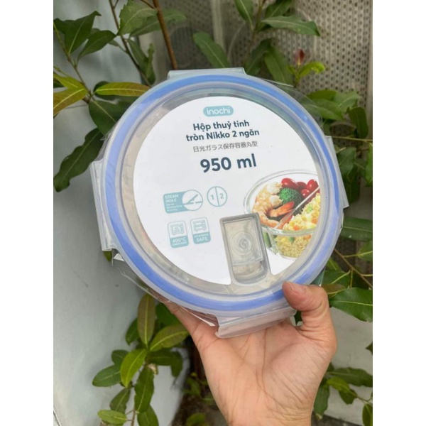 Hộp Thủy Tinh Tròn Chia 2 Ngăn Nikko [INOCHI] 950ml Chịu Nhiệt Cao Cấp..