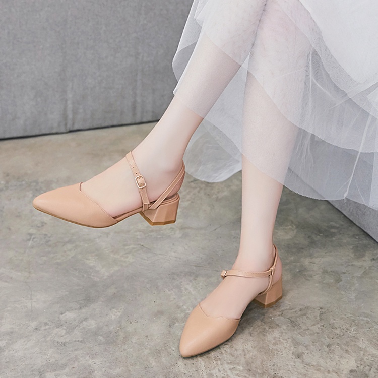 Women's comfortable simple solid color high heel leather shoes