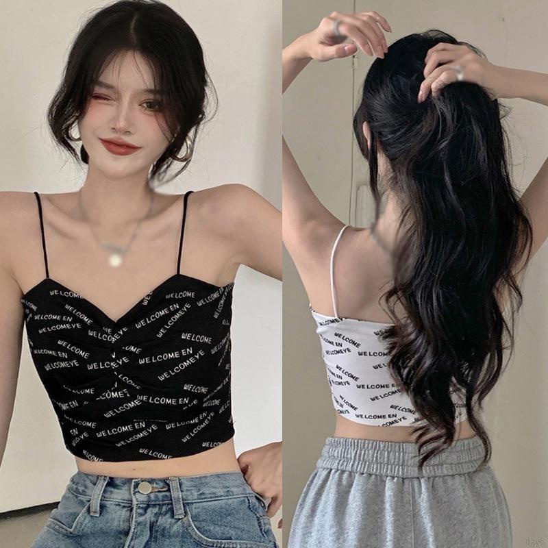 Áo Hai Dây Ôm Dáng In Chữ Đơn Giản Thời Trang Cho Nữ