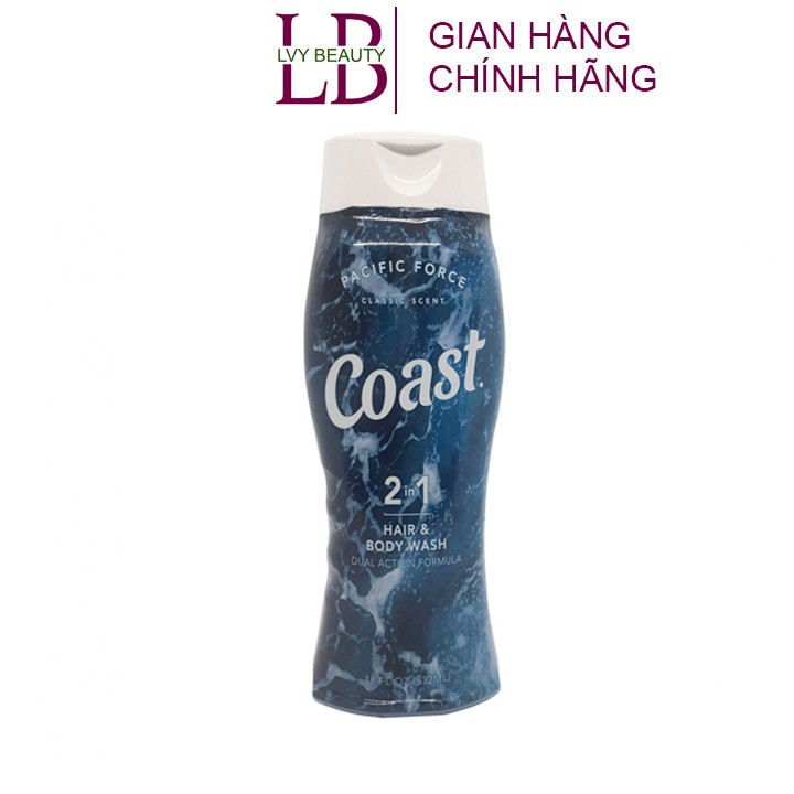 Sữa Tắm Gội Coast Classic Scent Dầu Gội Tắm Nam 2 in 1 Dưỡng Ẩm Tấy Tế Bào Chết Lưu Hương Lâu Chai 532ml - Lvy Beauty