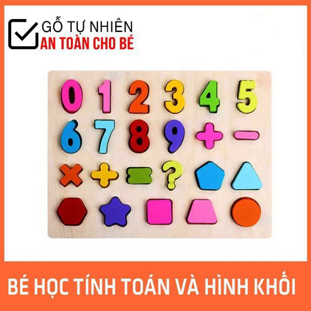 Bảng ghép gỗ nổi 10 số và ghép hình khối cho bé