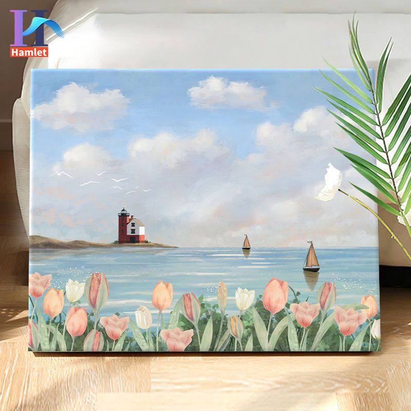 Bộ tranh sơn dầu Hamlet tô màu theo số họa tiết phong cảnh mặt trời mọc và hoa tulip làm quà tặng trang trí cỡ 40*50cm