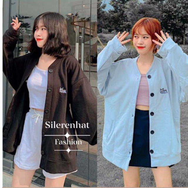 Áo khoác nữ bomber thêu hình cún con chất da cá lạ mắt