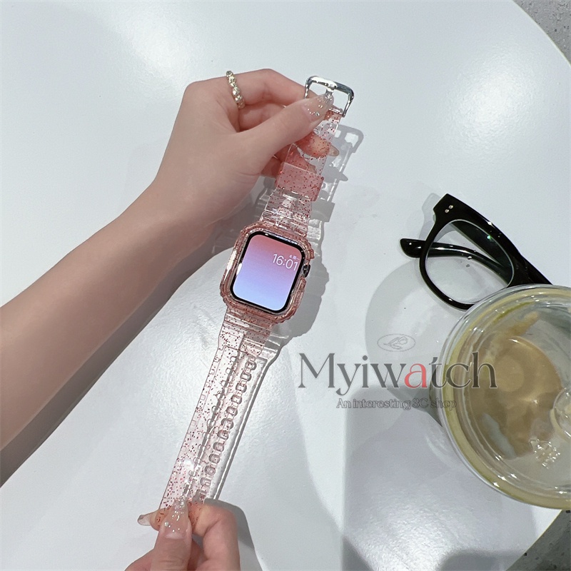 Dây Đeo Đồng Hồ Bằng Nhựa Trong Suốt Lấp Lánh Cho iwatch series 8 7 6 SE 5 4 3 2 41mm 45mm 44mm 40mm 42mm 38mm