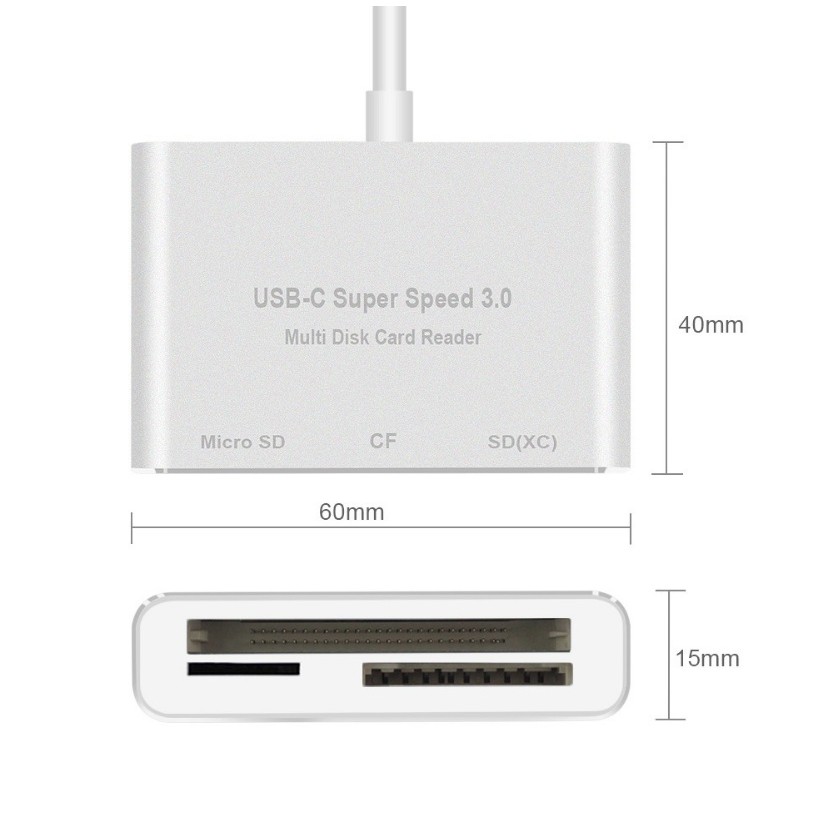 Đầu đọc thẻ USB Type C OTG cho thẻ nhớ CF/SD/TF