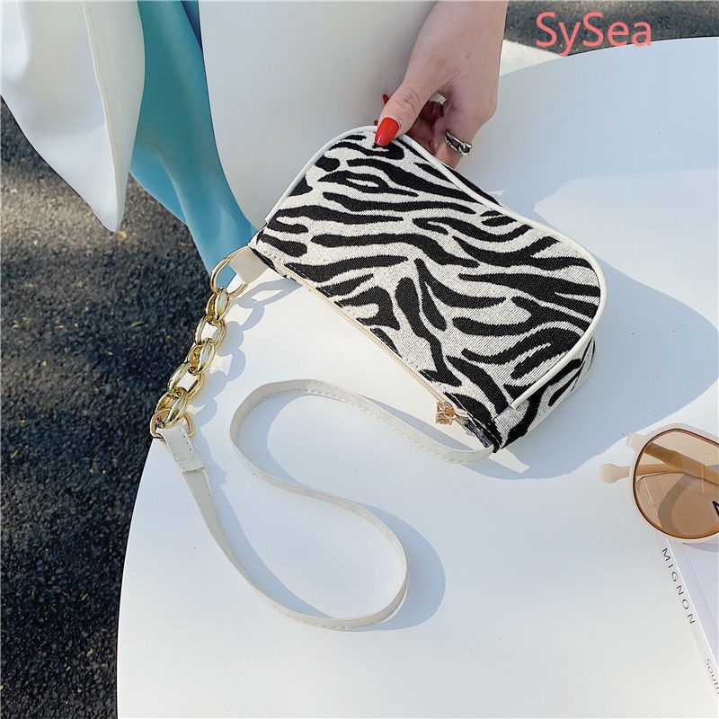 Túi Đeo Vai Họa Tiết Ngựa Vằn Phối Dây Xích Thời Trang Cho Nữ