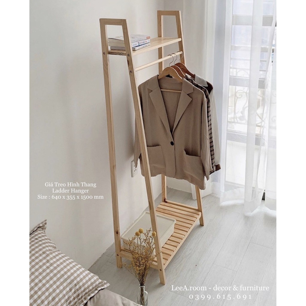 Kệ Treo Đồ Cao Cấp Hình Thang Kiểu Hàn Quốc - Ladder Hanger - Màu Gỗ Tự Nhiên