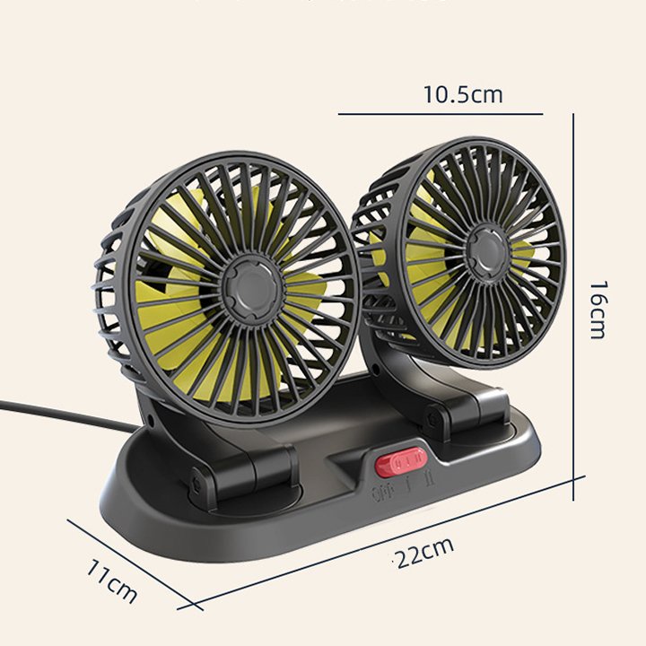 Quạt đôi mini 12V xoay 360 độ công suất lớn để xe ô tô xe hơi có bảng để lại số điện thoại 2 chế độ làm mát cực mạnh