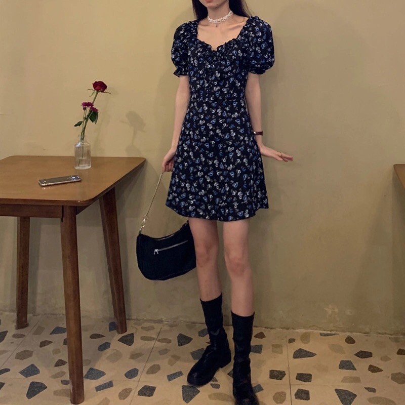 [ORDER] Váy hoa nhí đen cổ vuông tay phồng kèm ảnh thật | BigBuy360 - bigbuy360.vn