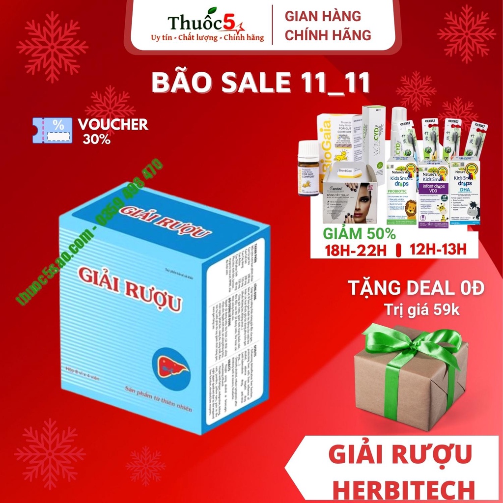 [GIÁ GỐC] Giải rượu Herbitech hỗ trợ giải rượu hộp 2 vỉ *4 viên